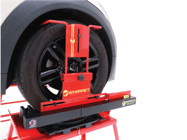 Wheel Aligner Sharkeye Whippet in use on car wheel from Concept Garage Equipment