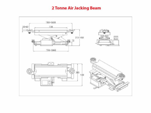 Jacking Beam air operated 2 tonne dimensions by Concept Garage Equipment