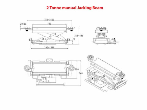 Jacking Beam manual operated 2 tonne dimensions by Concept Garage Equipment