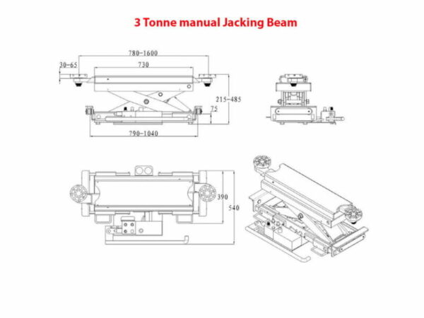 Jacking Beam manual operated 3 tonne dimensions by Concept Garage Equipment
