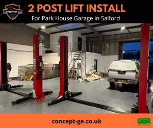 2 post lift installation at Park House Garage in Salford
