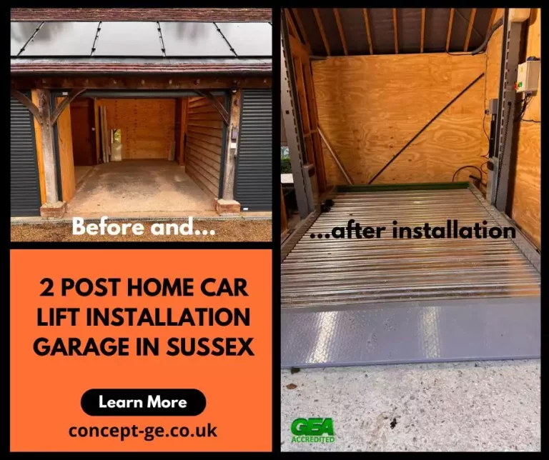 2 Post home car lift installation garage in Sussex