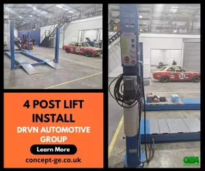 4 post lift installation for DRVN Automotive Group in Coventry