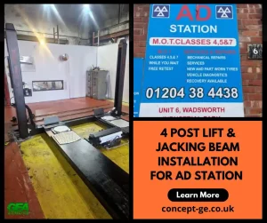 4 Post Lift and Jacking Beam installation for AD Station in Bolton