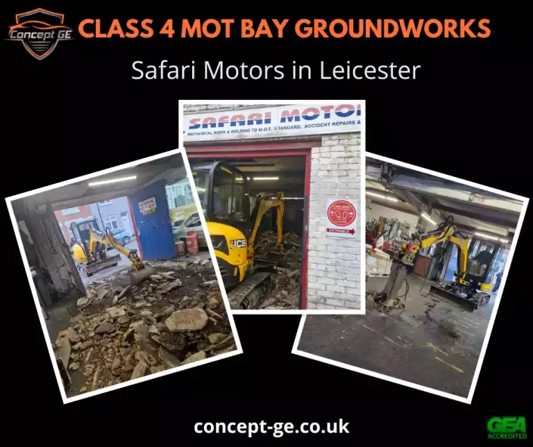 Class 4 MOT Bay groundworks for Safari Motors in Leicester