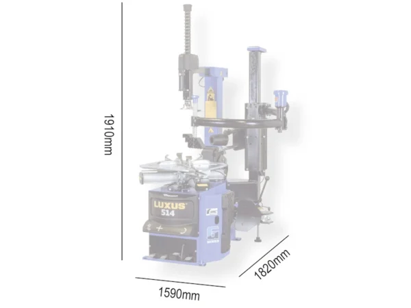 Luxus 514 G-Series Tyre Changer 1 phase 240v or 3 phase dimensions