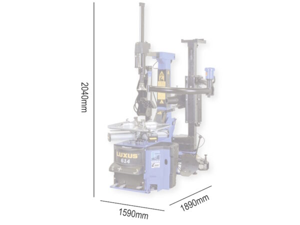 Luxus 614 G-Series Tyre Changer 1 phase 240v or 3 phase dimensions
