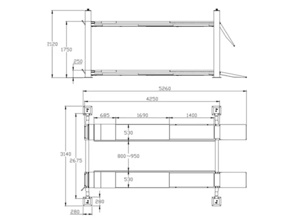 4 Post Lift 4 Tonne REDATS-L-420 Dimensions 4 Post Lift 4 Tonne REDATS-L-420 Dimensions