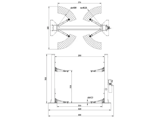 REDATS L-205R 2 post lift dimensions REDATS L-205R 2 post lift dimensions