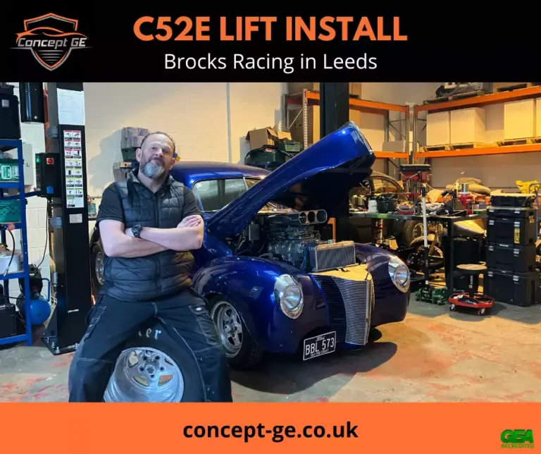 C52E 2 post lift install for Brocks Racing in Leeds