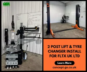 2 post lift and tyre changer install for FLTX UK Ltd
