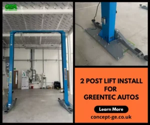 2 post lift installation for Greentec Autos in Manchester
