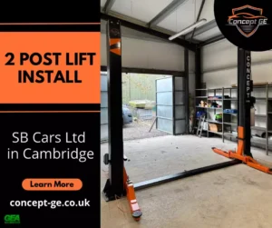 2 post lift install for SB Cars Ltd in Cambridge