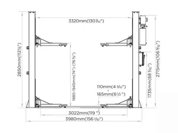 REDATS L-280 2 post lift dimensions REDATS L-280 2 post lift dimensions