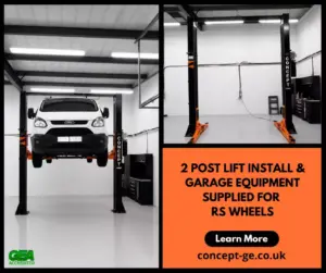 2 Post Lift Install & Garage Equipment Supplied for RS Wheels in Fife