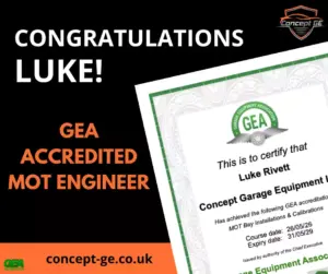 Congratulations Luke on becoming a GEA Accredited MOT Engineer