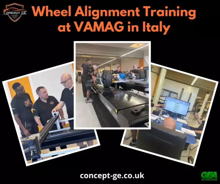 wheel alignment training at VAMAG in Italy