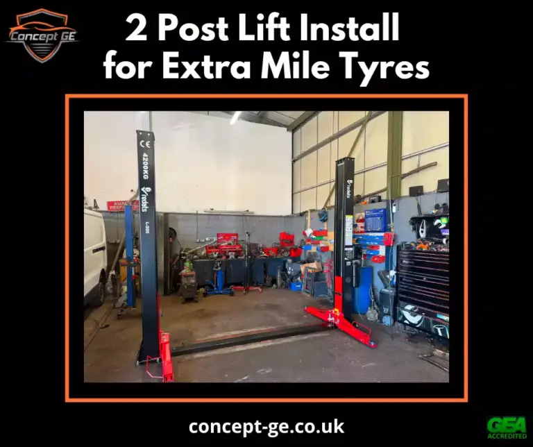 2 post lift install for Extra Mile Tyres in Redcar